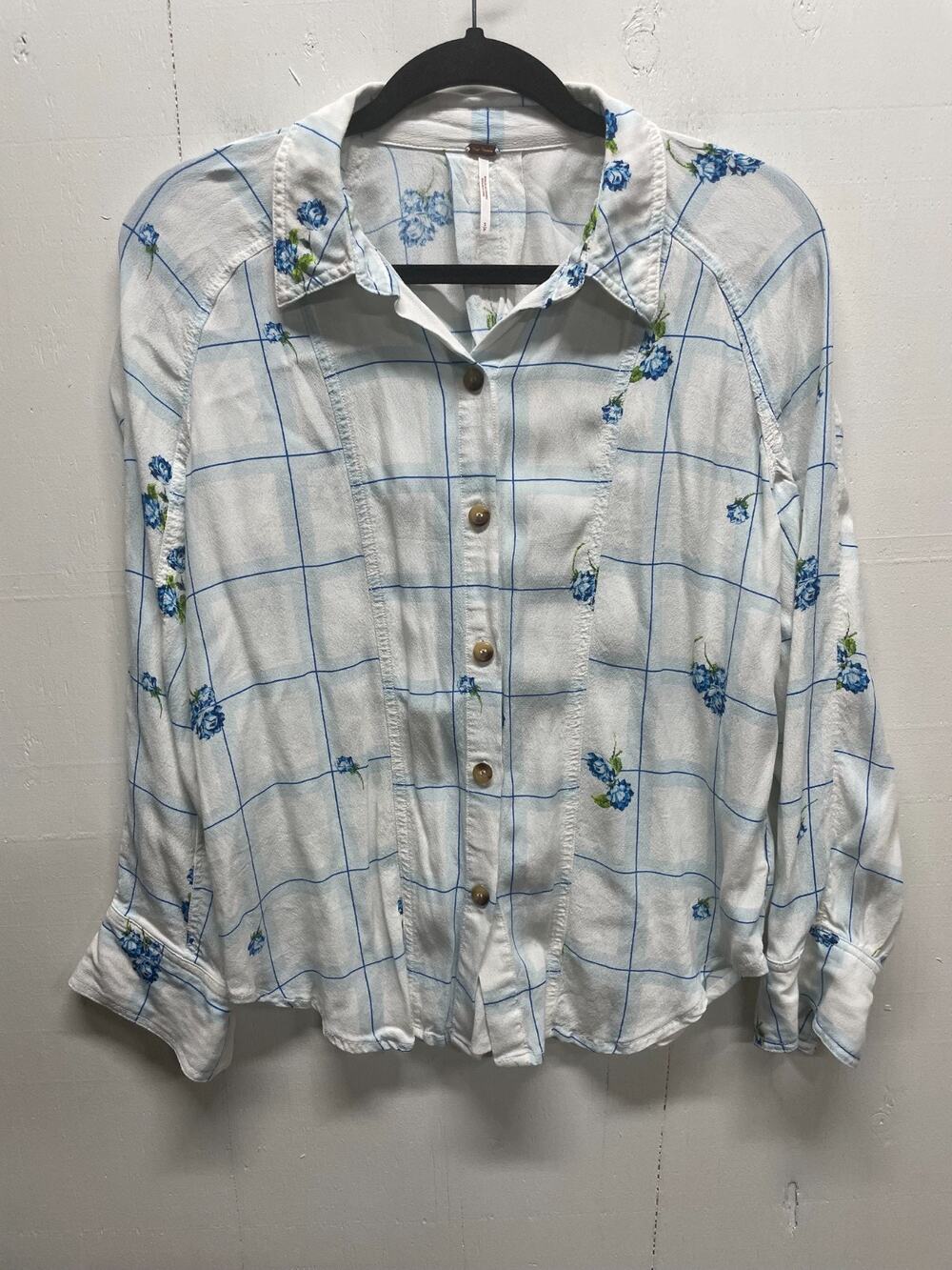Free People Women's Window To My Heart Button Down Shirt Top White Size Small